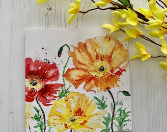 Yellow Poppies Greetings Card 213 | Poppies| Icelandic Poppies| Poppy Card | Stationery  Birthday | Floral Design |Watercolour Card | Art