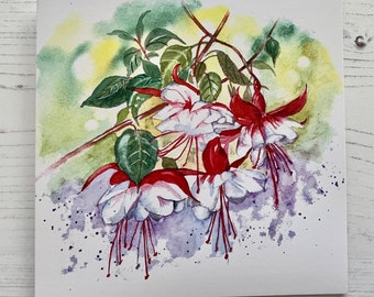 Fuchsia Card | Colourful flowers card | Floral Art Card | Birthday card | Watercolour Card | Blank Inside | Art Card| Illustrated Card