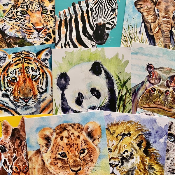 Wildlife Card Assortment Pack | Greeting Card Selection | Pack of cards | Wild Animals | Any occasion Cards | Blank Inside | Art Card