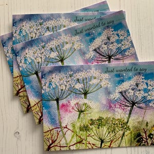 Hogweed Watercolor Notecards: Floral Art Stationery, Pack of 4