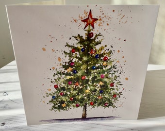 Christmas Tree Card |  Watercolour |  Traditional Christmas Card | Classic Christmas Card | Illustrated Card