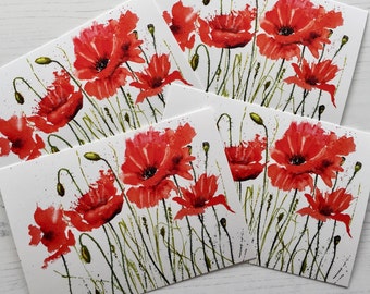 POPPY Notecards | Set of 4 | White envelopes | Poppy | Notecards | Postcard | Gift | Stationery | Art Notecards | Remembrance Day | Veterans