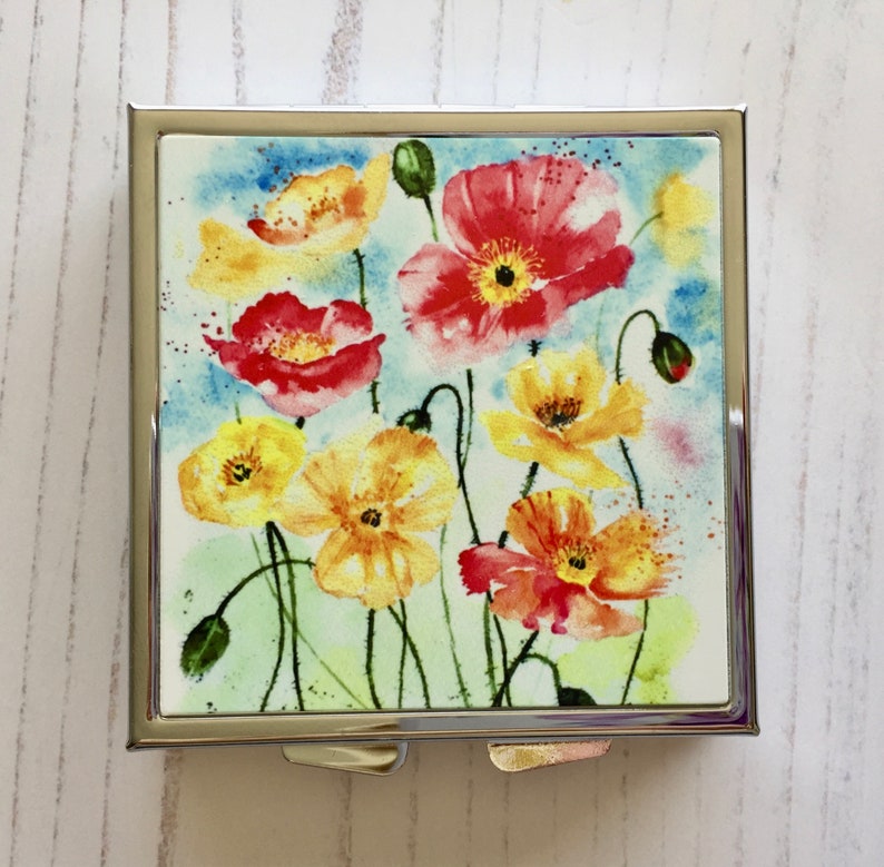Poppies PillboxEarring Box Floral Pill Box Watercolour Poppies Caddy Watercolour Art Gift Stocking Filler Floral Earring Caddy