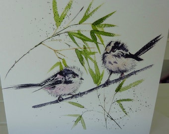 Long Tailed Tits Greetings Card 026 | Bird Art Card | Watercolour Card| Blank Inside | Birthday | Mother's Day | Art Card | Illustrated Card