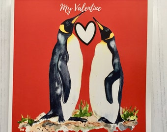 Valentine Card | Penguin Valentine Card 187 | Penguin Love | Bird Art Card | Watercolour Card | Blank Inside | Art Card | Illustrated Card