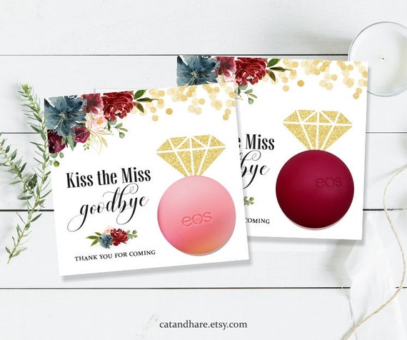 Sunflower Lavender Kiss The Miss Goodbye Bridal Shower Favors EOS Lip Balm Card Holder Tag Ideas Wedding Shower INSTANT DOWNLOAD Printable