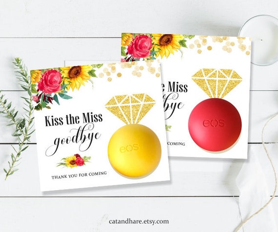Sunflower Lavender Kiss The Miss Goodbye Bridal Shower Favors EOS Lip Balm Card Holder Tag Ideas Wedding Shower INSTANT DOWNLOAD Printable