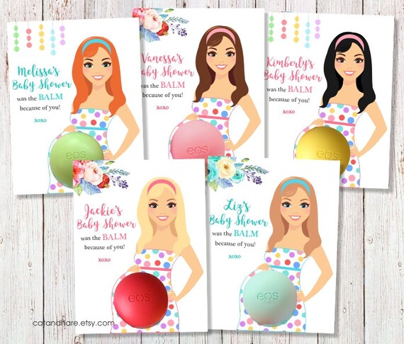 Baby Shower Favors Girl Boy EOS Lip Balm Multi Colored Polka Dots Baby Shower Favor Baby Shower Fabor Card Holder Gift Tags PRINTABLE