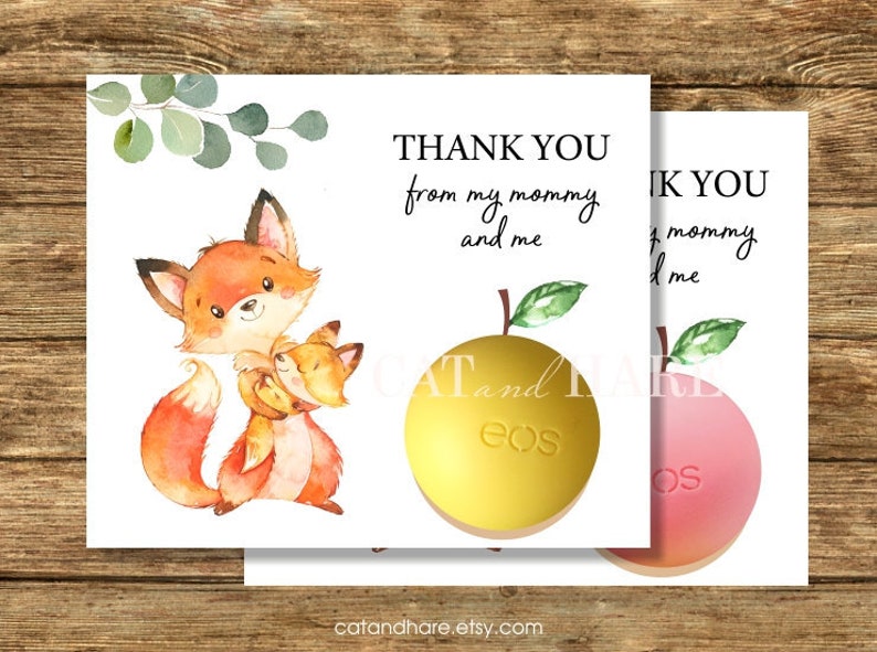 Baby Shower Favors EOS Lip Balm FOX Thank You Cards Woodland Etsy