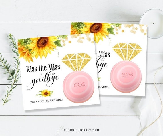 Sunflower Lavender Kiss The Miss Goodbye Bridal Shower Favors EOS Lip Balm Card Holder Tag Ideas Wedding Shower INSTANT DOWNLOAD Printable