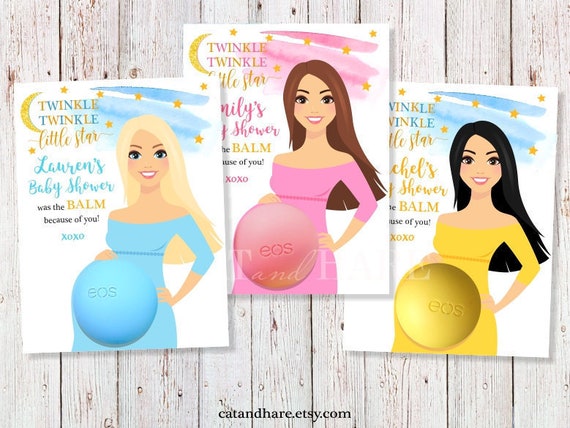Twinkle Twinkle Little Star Baby Shower Favors EOS Lip Balm Card Holder Boy Girl Custom Personalized Favors Moon Blue Pink Sky PRINTABLE Il_570xn