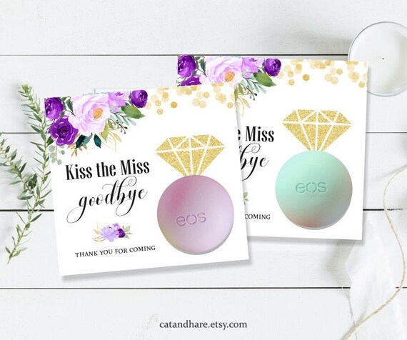 Sunflower Lavender Kiss The Miss Goodbye Bridal Shower Favors EOS Lip Balm Card Holder Tag Ideas Wedding Shower INSTANT DOWNLOAD Printable