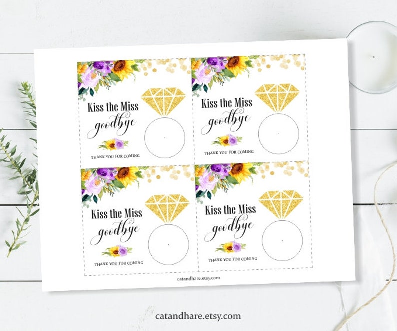 Sunflower Lavender Kiss The Miss Goodbye Bridal Shower Favors EOS Lip Balm Card Holder Tag Ideas Wedding Shower INSTANT DOWNLOAD Printable