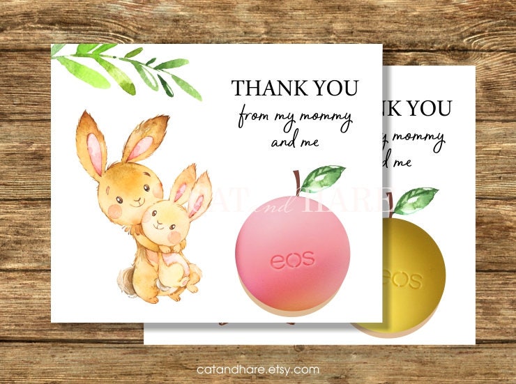 Baby Shower Favors EOS Lip Balm Thank You Cards Bunny Girl Boy Etsy
