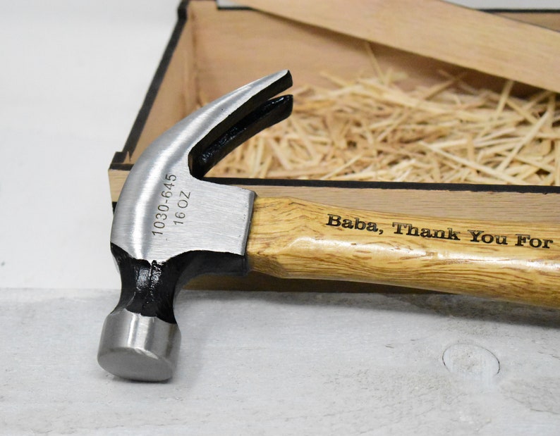 Custom Engraved Hammer / Wooden Gift Box Unique Gift for Fathers / Dad or Mothers / husband valentine gift, Laser Engraved image 2