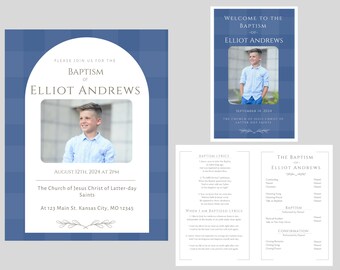 LDS Baptism Invitation and Program Bundle for Boys- Personalized for you