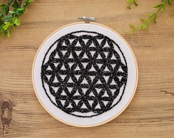 The Flower of life symbol wall decor, Sacred geometry symbol home decor, Coded symbol for Abundance, Embroidery hoop art