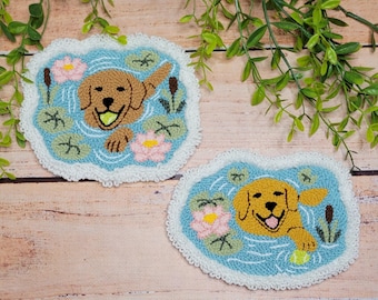 Dog Pond Punch Needle Mug Rug Kit, Set of Two Coasters DIY Embroidery Craft