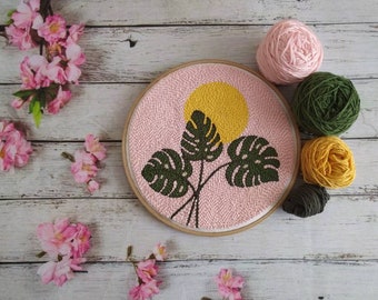 Monstera Punch Needle Starter Kit: DIY Embroidery, Rug Hooking