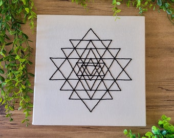 The Shree Chakra symbol wall art, Sri Yantra, Sacred Geometry Home Decor, Shri Yantra symbol coded for Abundance, Embroided Canvas wall art