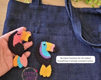 Toucan Birds Punch Needle Embroidery Kit: DIY Brooch, Keychain, Bag Charm Craft Set