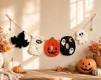 Halloween BOO Banner Punch Needle Embrıidery Kit, DIY Halloween Garland Decor