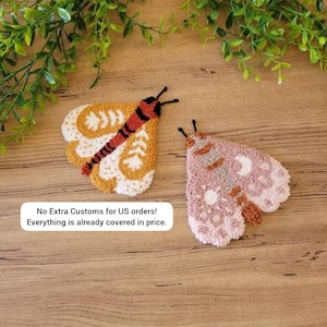 Moth Mug Rug Punch Needle Beginner Kit: DIY Embroidery Coaster