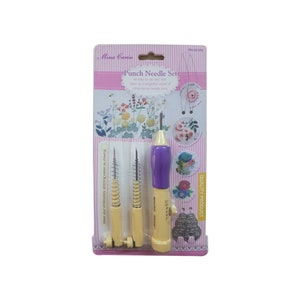 May include: A set of three punch needles in pink and white packaging. The needles are yellow and purple with a spring mechanism. The packaging includes the text "Punch Needle Set" and "Quality Product".