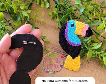 Toucan Punch Needle Embroidery Kit: DIY Brooch, Bag Charm Craft Set of 2