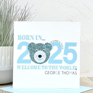 Nouvelle carte pour bébé garçon, personnalisée et faite main, avec un charmant ours en peluche, un cadeau parfait, souvenir