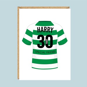 Grande carte d'anniversaire personnalisée de football A5, couleurs celtiques, 21, 30, 40, 50, 60, 70, 80 ans, fils, petit-fils, neveu, ami, père
