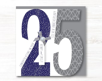 Gepersonaliseerde handgemaakte zilveren kaart voor 25-jarig huwelijk