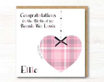 Personalised Handmade Scottish New Baby Girl Card