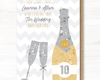 A5 Personalised Handmade Tin/10th Wedding Anniversary Card, Friends, Sister, Brother, Mum & Dad, Friends, Daughter, Son, Auntie,