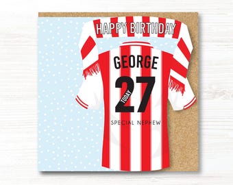 Personalised Handmade Football Birthday Card, Brentford colours, 18th, 21st, 30th, 40th, 50th, 60th, 70th, Uncle, Son, Brother, Grandson