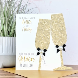 Biglietto personalizzato fatto a mano per il 50° anniversario di nozze d'oro, sorella, fratello, amici, mamma e papà