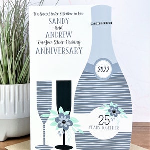 Tarjeta grande A5 personalizada hecha a mano de plata/25 aniversario de boda, hijo, amigos, hija, mamá y papá, hermana, hermano, tía, tío,