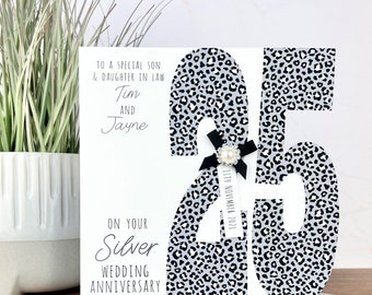 Personalised Handmade Silver/25th Wedding Anniversary Card, Friends, Daughter, Son