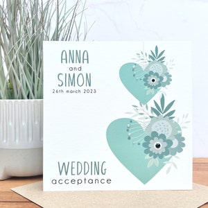 Beautiful Personalised Handmade Wedding Acceptance Card