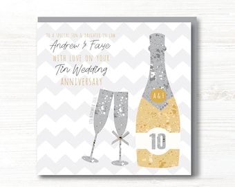 Personalised Handmade Tin/10th Wedding Anniversary Card, Friends, Daughter, Son