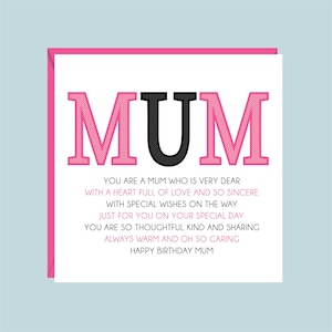Carte d'anniversaire personnalisée pour maman, poème