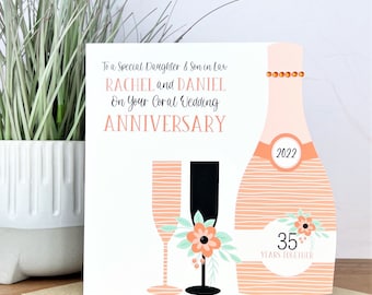 Personalised Handmade Coral 35th Wedding Anniversary Card, Sister, Brother, Auntie, Mum and Dad, Friends