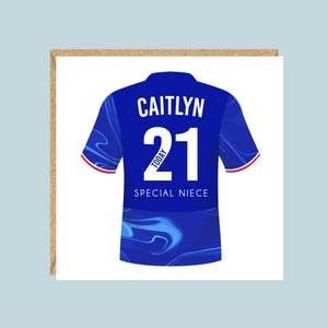 Carte d'anniversaire personnalisée football, couleurs Chelsea, 8e, 9, 10e, 11, 12e, 13e, 14e, 15e, fils, petit-fils, neveu, frère, ami