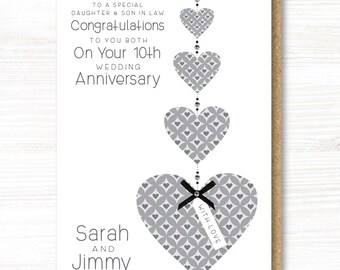 A5 Personalised Handmade Tin/10th Wedding Anniversary Card, Friends, Daughter, Son, Niece, Nephew, Grandson, Granddaughter