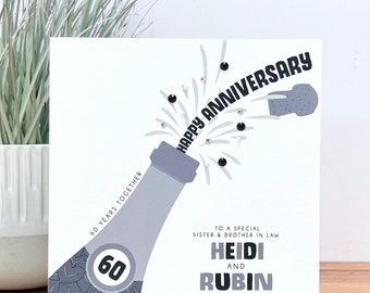 Personalised Handmade Diamond 60th Wedding Anniversary Card, Gift for Sister, Brother, Auntie, Mum and Dad, Friends, Nan, Uncle, Grandad