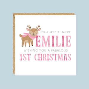 Baby Mädchen Weihnachtskarte, Weihnachtsgruß, handgemacht und personalisiert, Geschenk für Tochter, Enkelin, Nichte, Patenkind