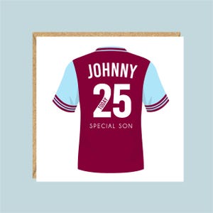 Personalisierte Fußball-Geburtstagskarte, West Ham Farben, 8., 9., 10., 11., 12., 13., 14., 15., Sohn, Enkel, Neffe, Bruder, Freund