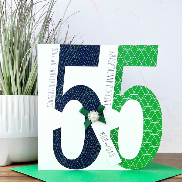 Lovely Personalised Handmade Emerald 55th Wedding Anniversary Card