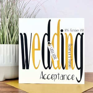 Beautiful Personalised Handmade Wedding Acceptance Card