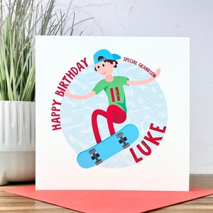 Cartão de aniversário personalizado feito à mão para meninos, skate, 5º, 6º, 7º, 8º, 9º, 10º, qualquer relação